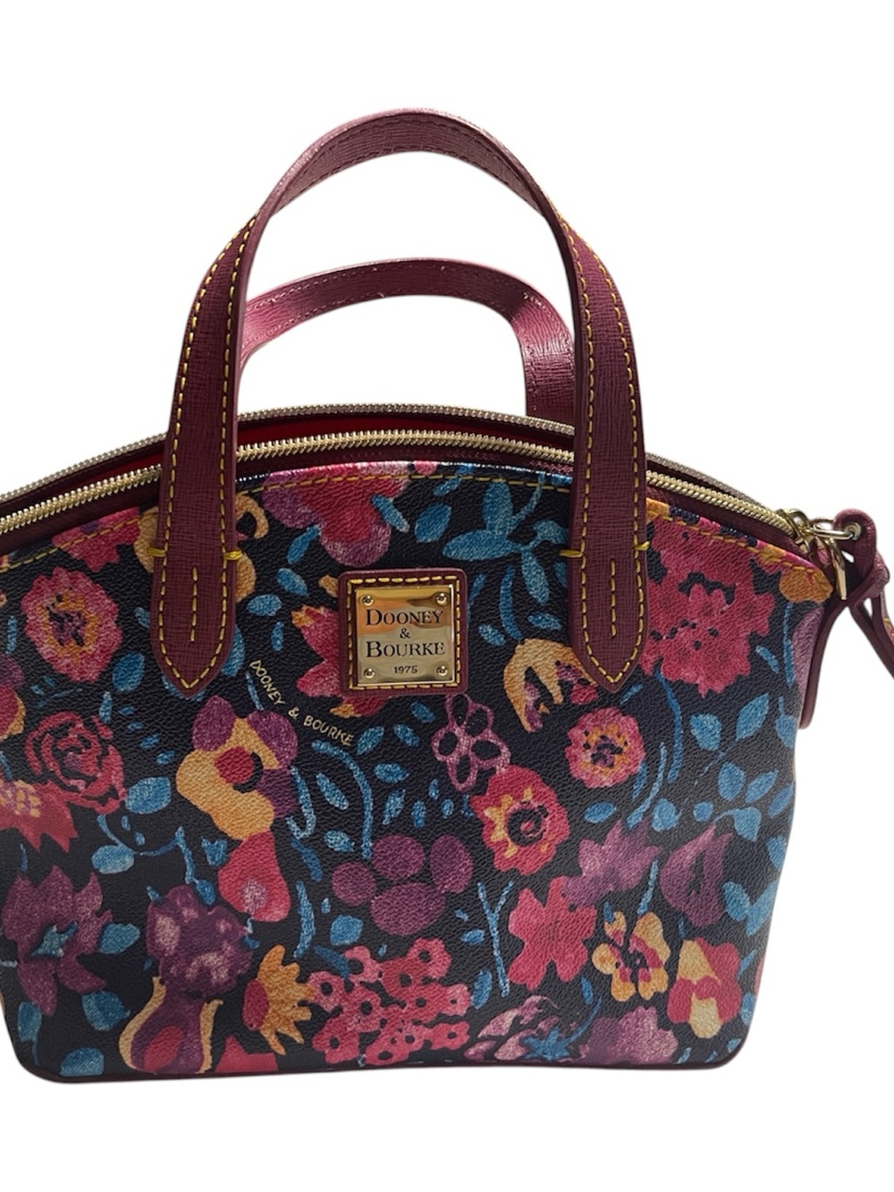 Dooney & Bourke Floral Dome Satchel in Burgundy Trim